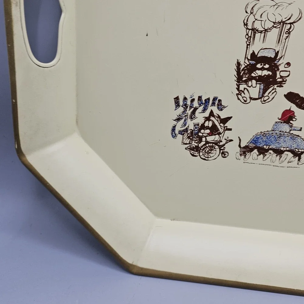 Mid Century What's New Pussycat? Aetna Enamel Tray Cottage Grandma Folkart 1966